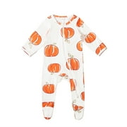 Girls Boys Onesie Casual Long Sleeve Round Neck Pumpkin Printed Halloween Jumpsuit Newborn Leisure Halloween Party One-Pieces,White,0-3 Months